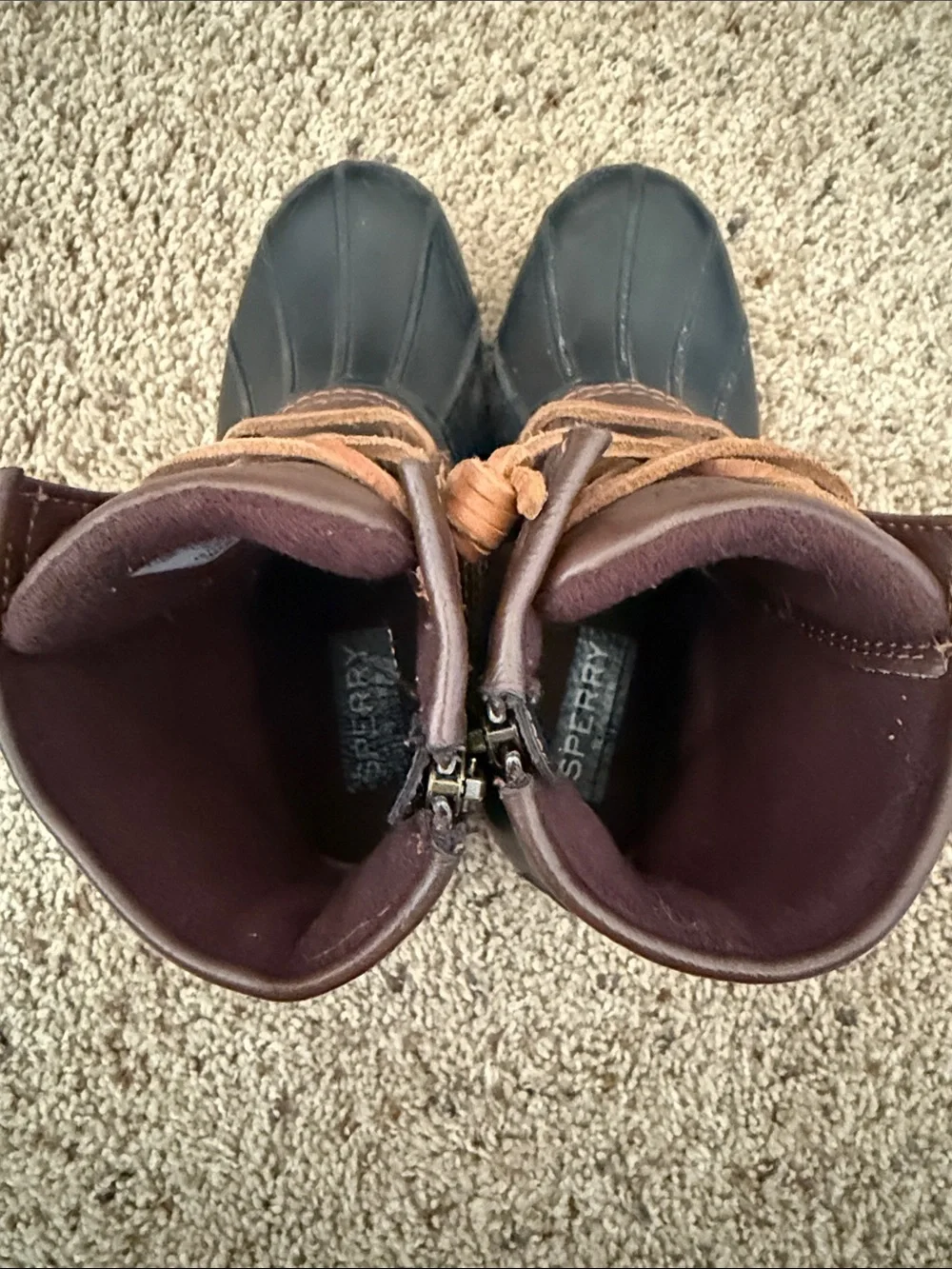 Sperry Brown Leather & Black Rubber Kids Rain Boots